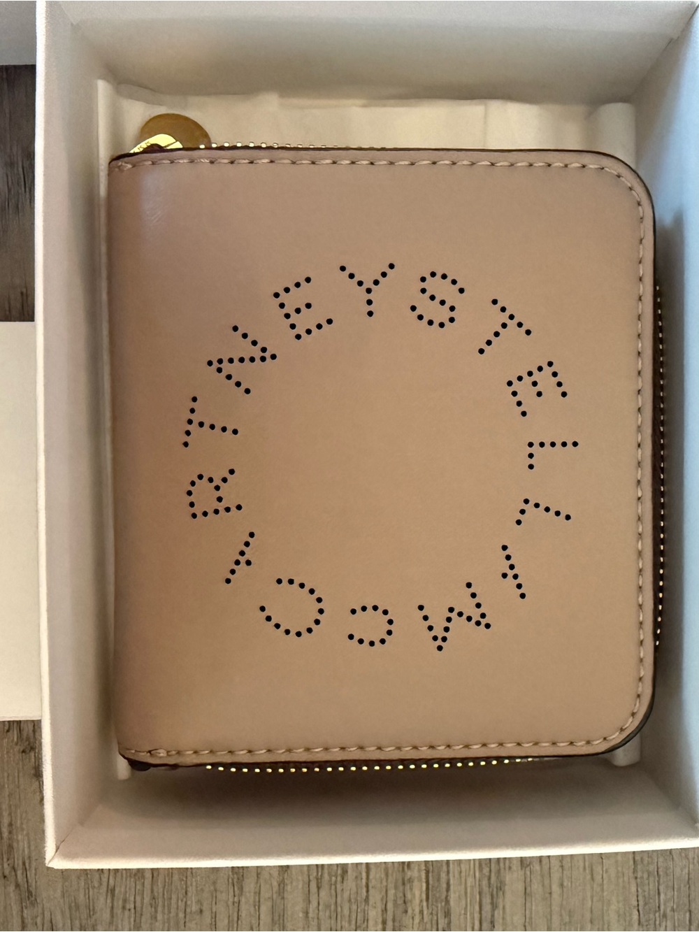 Stella McCartney Blush Beige Zip Around Perforated Logo Wallet